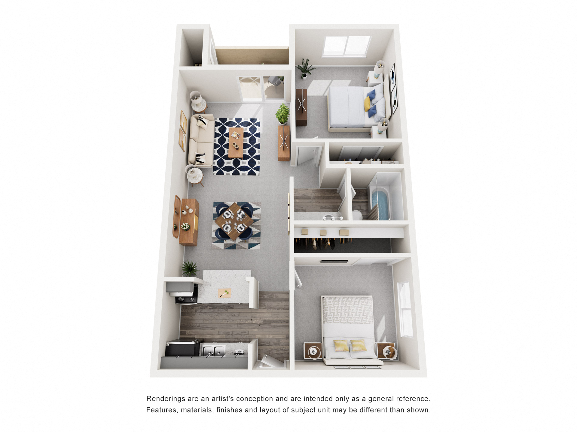 Floor plan for 2 beds, 1 bath, 820 sqft